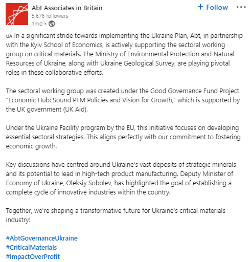 Abt Associates in Britain LinkedIn Post